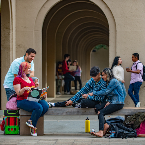 students outside ADM building